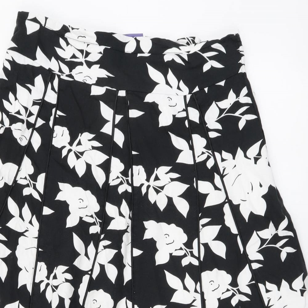 Autonomy Womens Black Floral Cotton A-Line Skirt Size 12 Zip