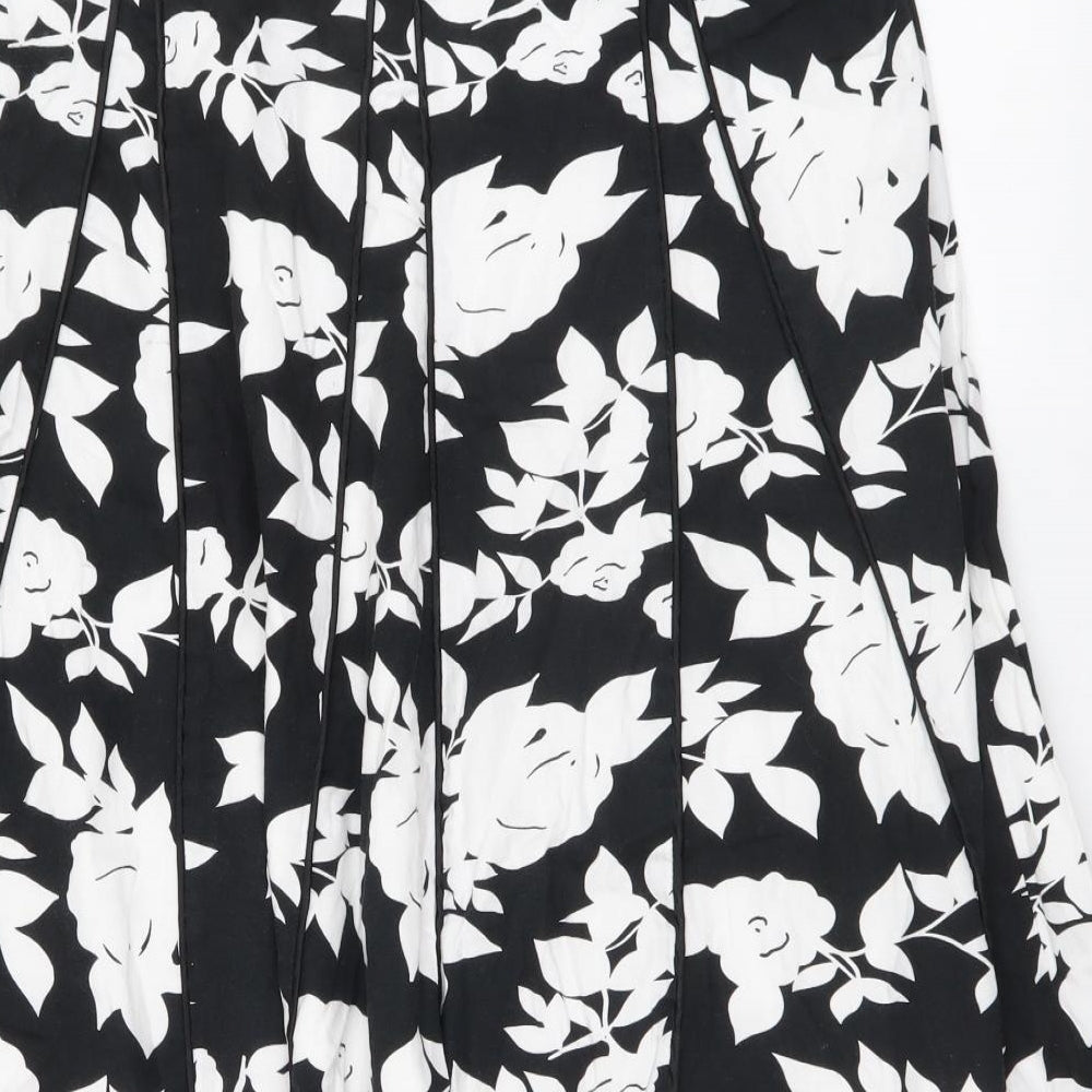 Autonomy Womens Black Floral Cotton A-Line Skirt Size 12 Zip