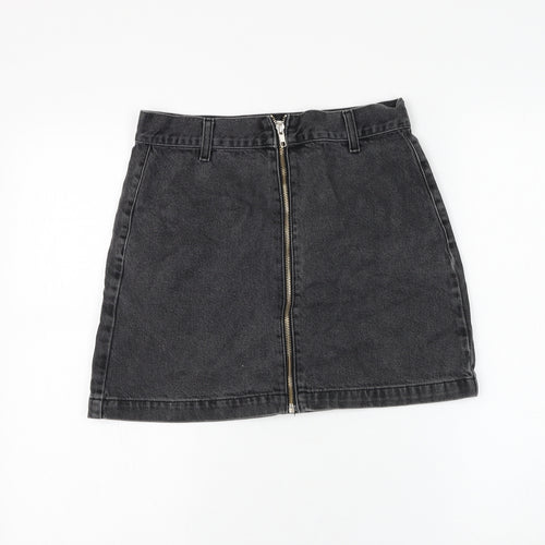 Topshop Womens Grey Cotton A-Line Skirt Size 10 Zip