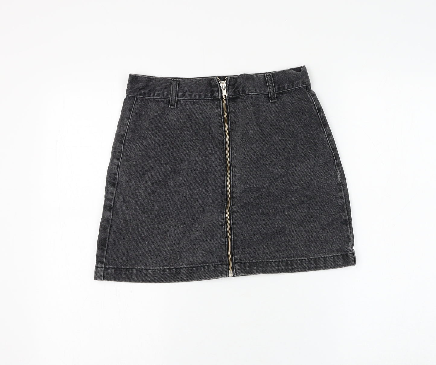 Topshop Womens Grey Cotton A-Line Skirt Size 10 Zip