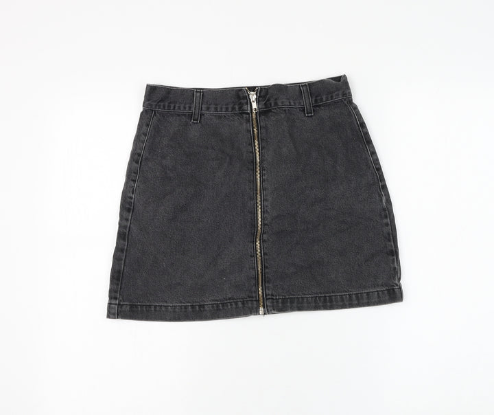 Topshop Womens Grey Cotton A-Line Skirt Size 10 Zip