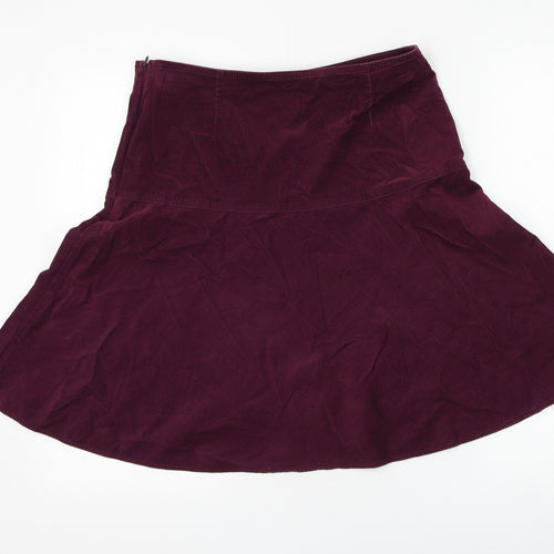 Marks and Spencer Womens Purple Cotton Skater Skirt Size 10 Zip