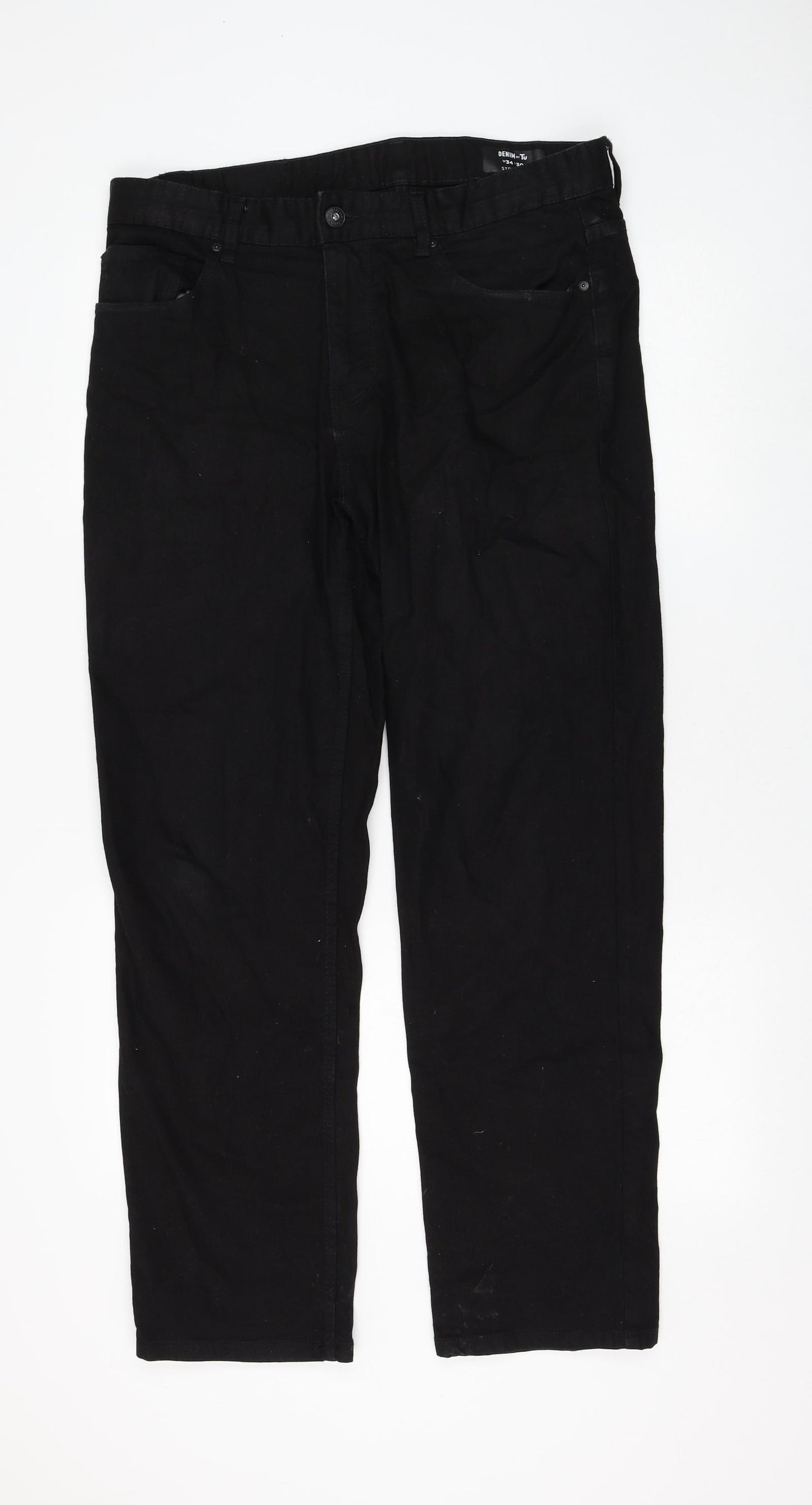 TU Mens Black Cotton Straight Jeans Size 34 in L30 in Regular Zip