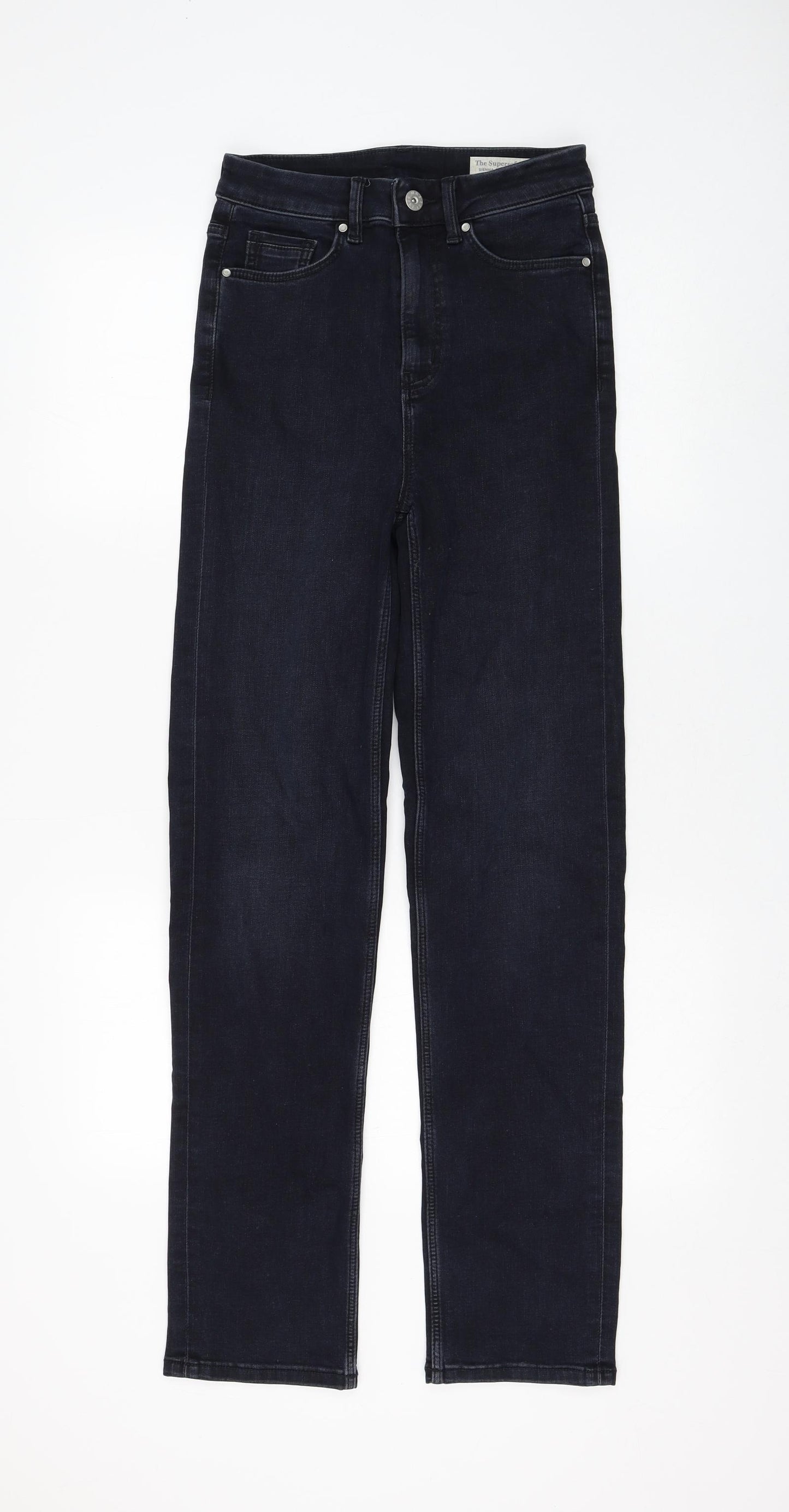 Marks and Spencer Womens Black Cotton Straight Jeans Size 8 L30 in Regular Zip
