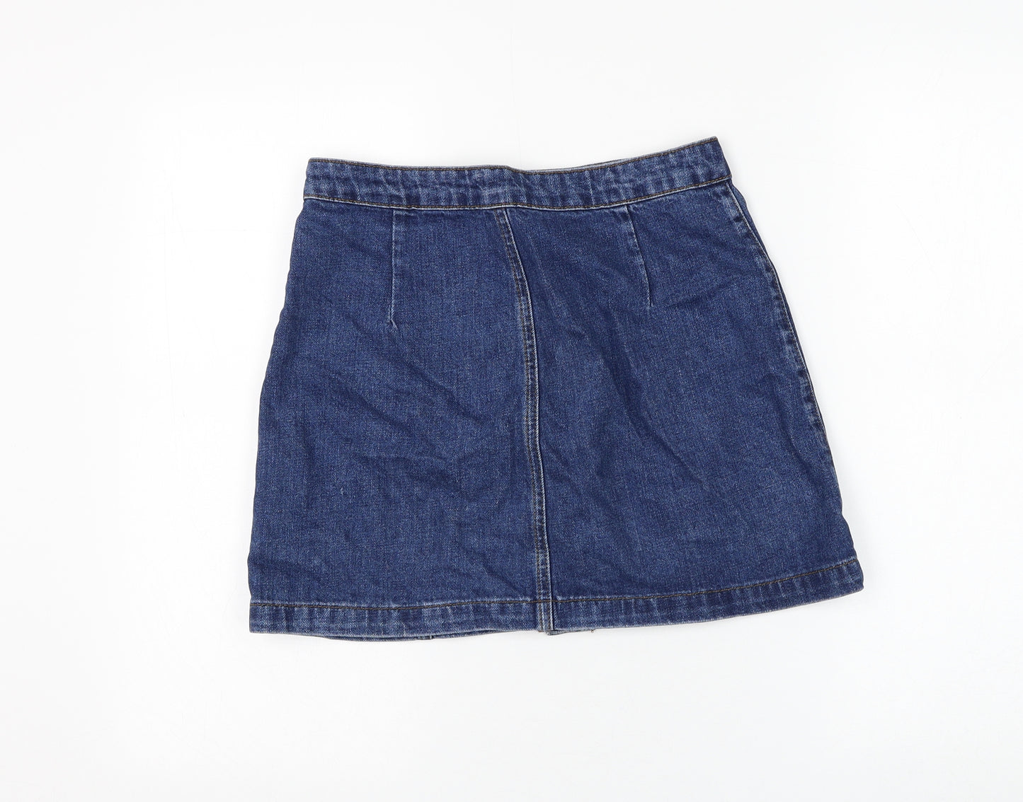 Topshop Womens Blue Cotton A-Line Skirt Size 8 Button