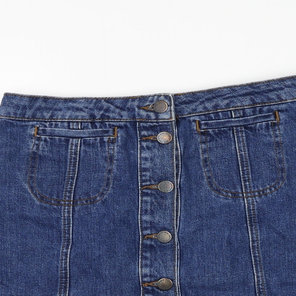 Topshop Womens Blue Cotton A-Line Skirt Size 8 Button