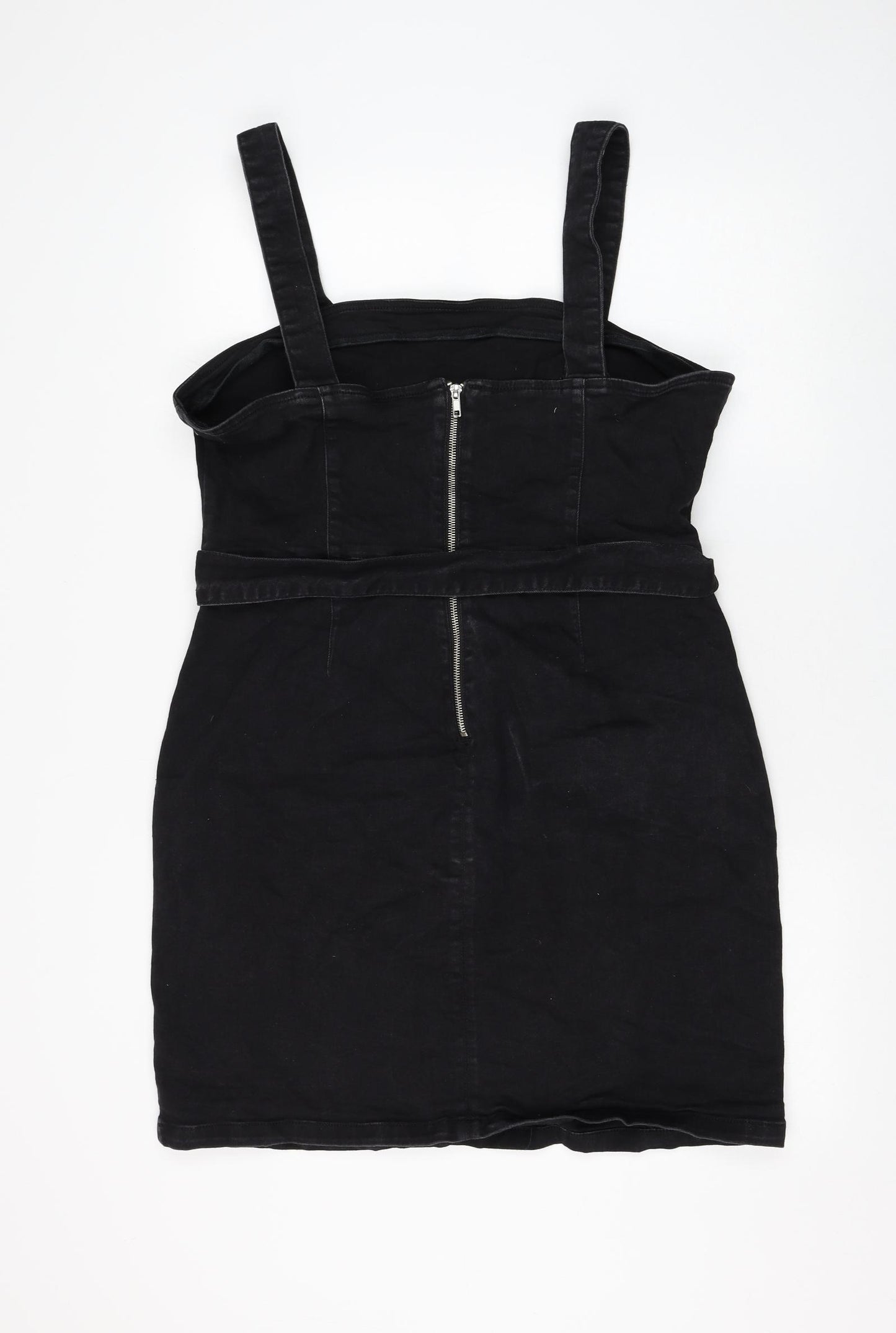 Primark Womens Black Cotton Pinafore/Dungaree Dress Size 18 Square Neck Pullover