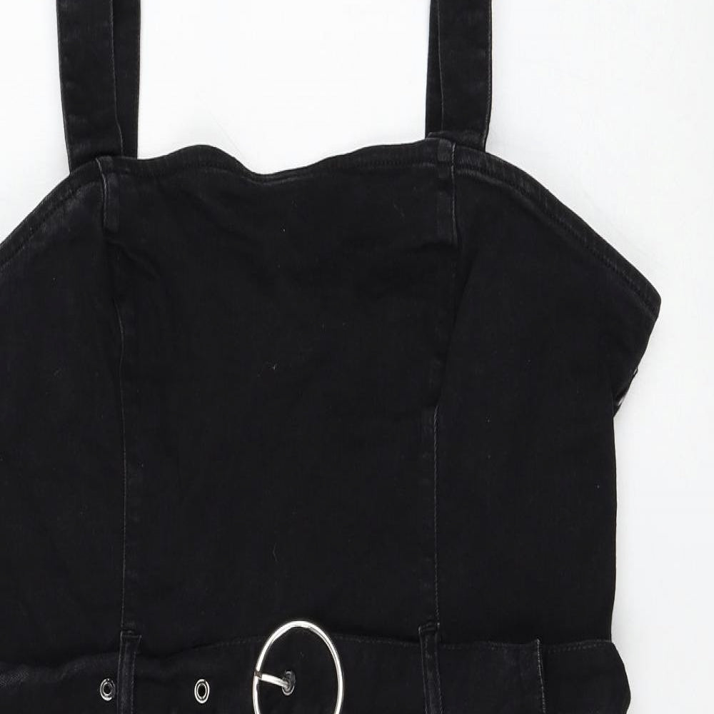 Primark Womens Black Cotton Pinafore/Dungaree Dress Size 18 Square Neck Pullover