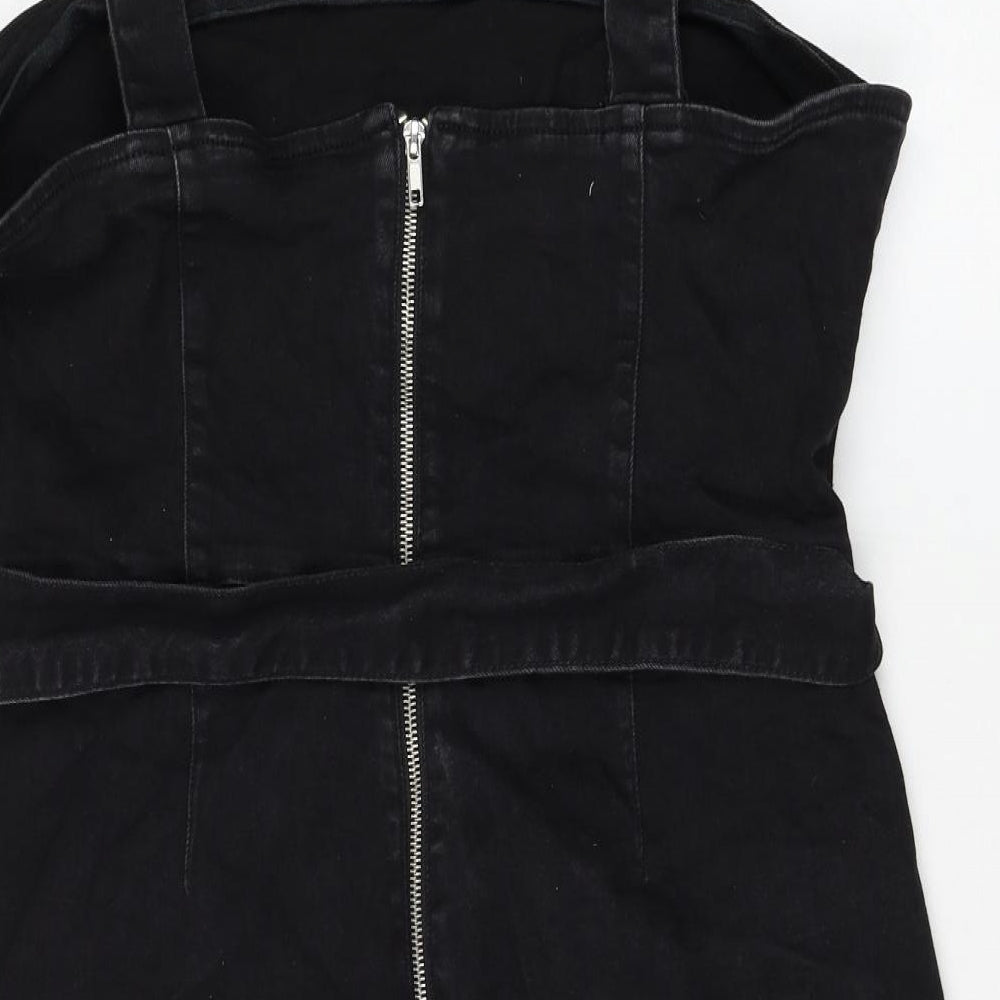 Primark Womens Black Cotton Pinafore/Dungaree Dress Size 18 Square Neck Pullover