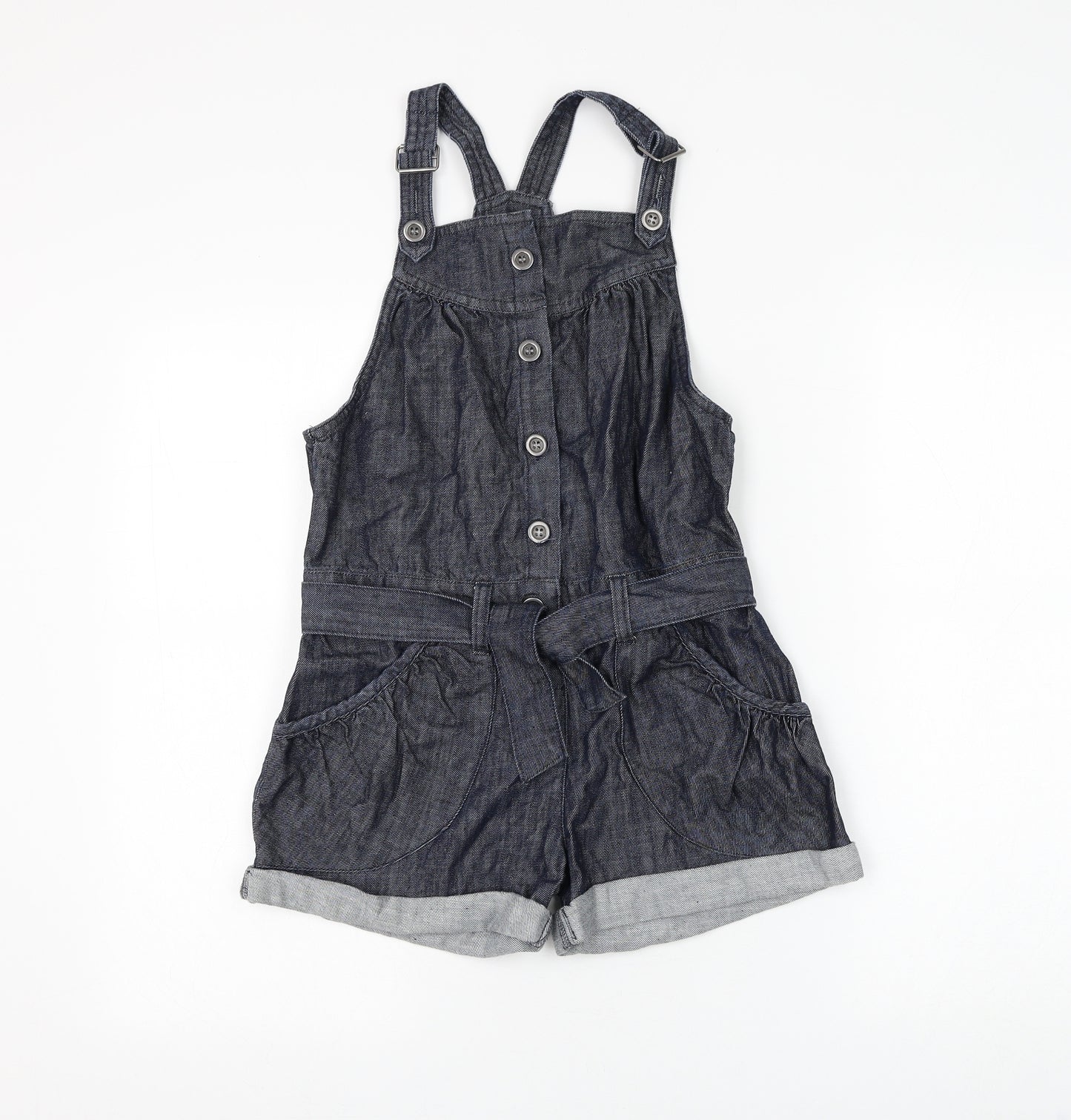 NEXT Girls Blue Cotton Dungaree One-Piece Size 12 Years Button