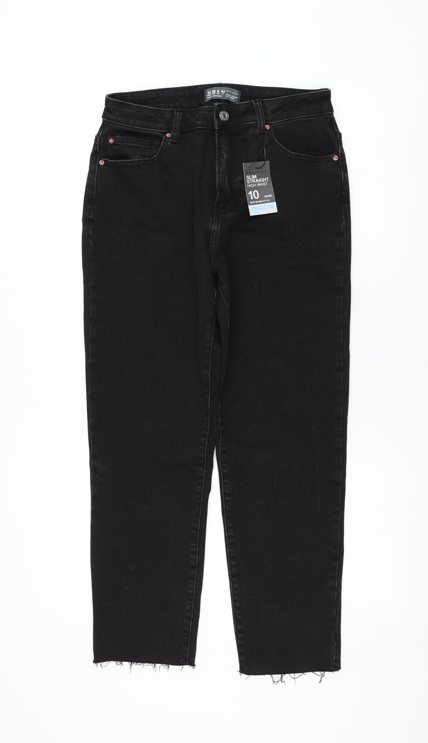 Primark Womens Black Cotton Straight Jeans Size 10 L26 in Regular Zip