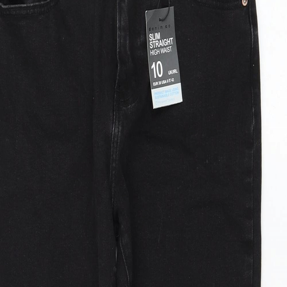 Primark Womens Black Cotton Straight Jeans Size 10 L26 in Regular Zip