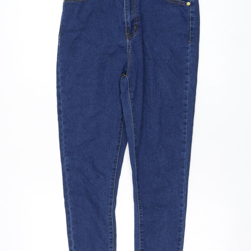 Boohoo Womens Blue Cotton Skinny Jeans Size 12 L26 in Regular Zip
