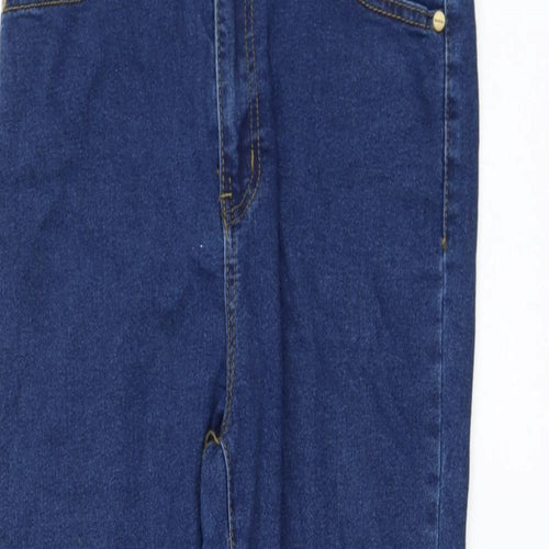Boohoo Womens Blue Cotton Skinny Jeans Size 12 L26 in Regular Zip