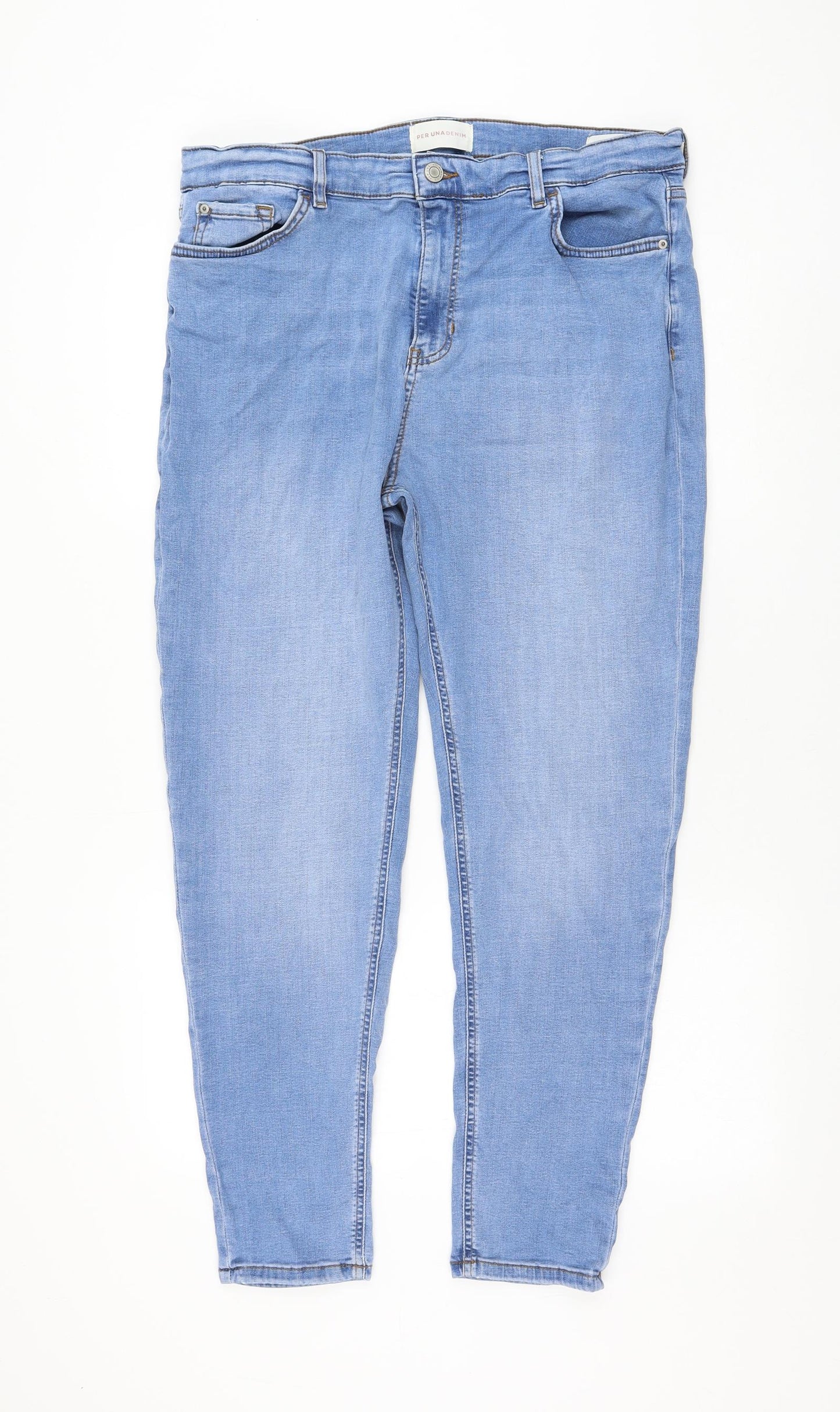 Marks and Spencer Womens Blue Cotton Straight Jeans Size 18 L27 in Regular Zip
