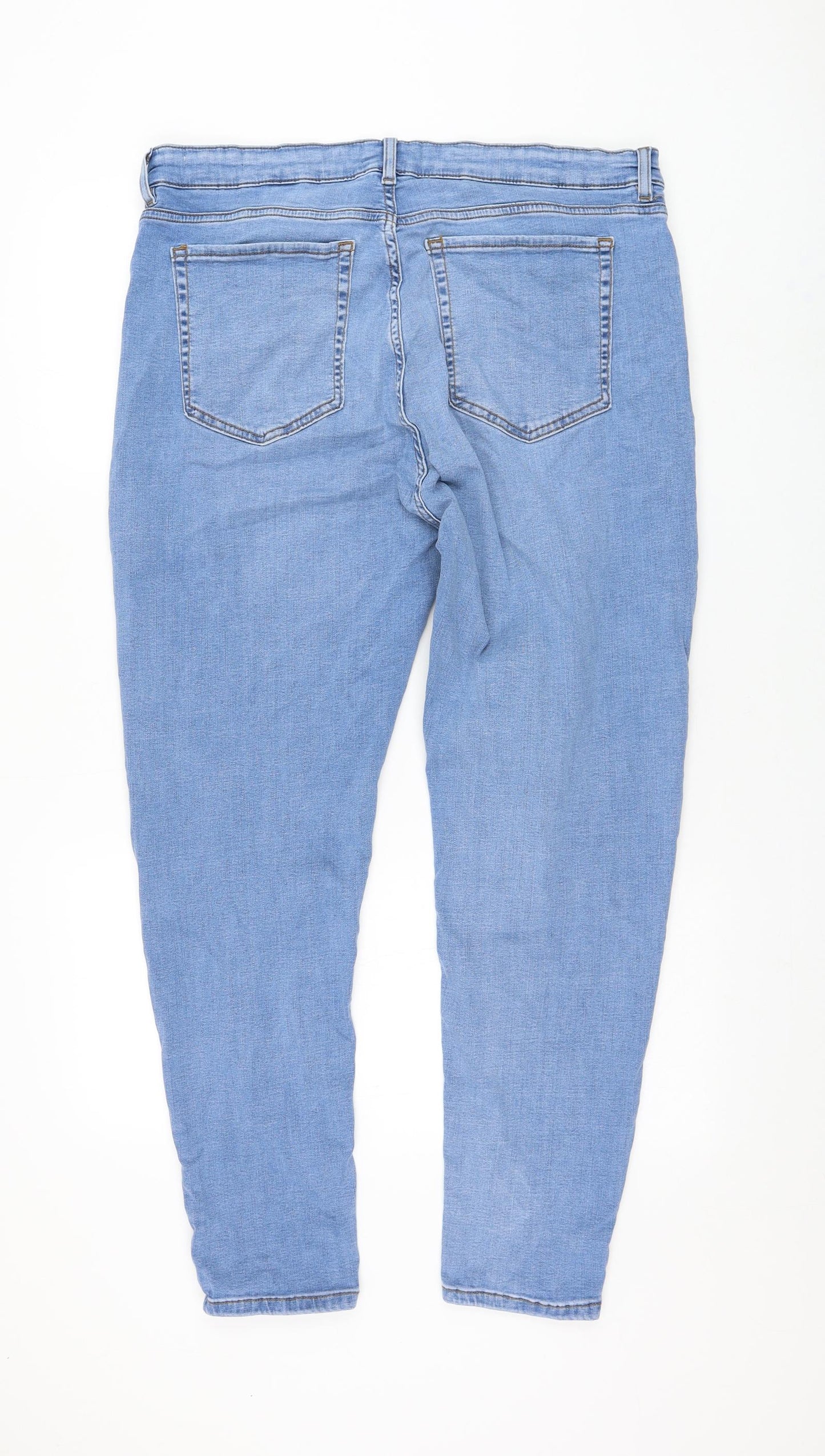Marks and Spencer Womens Blue Cotton Straight Jeans Size 18 L27 in Regular Zip