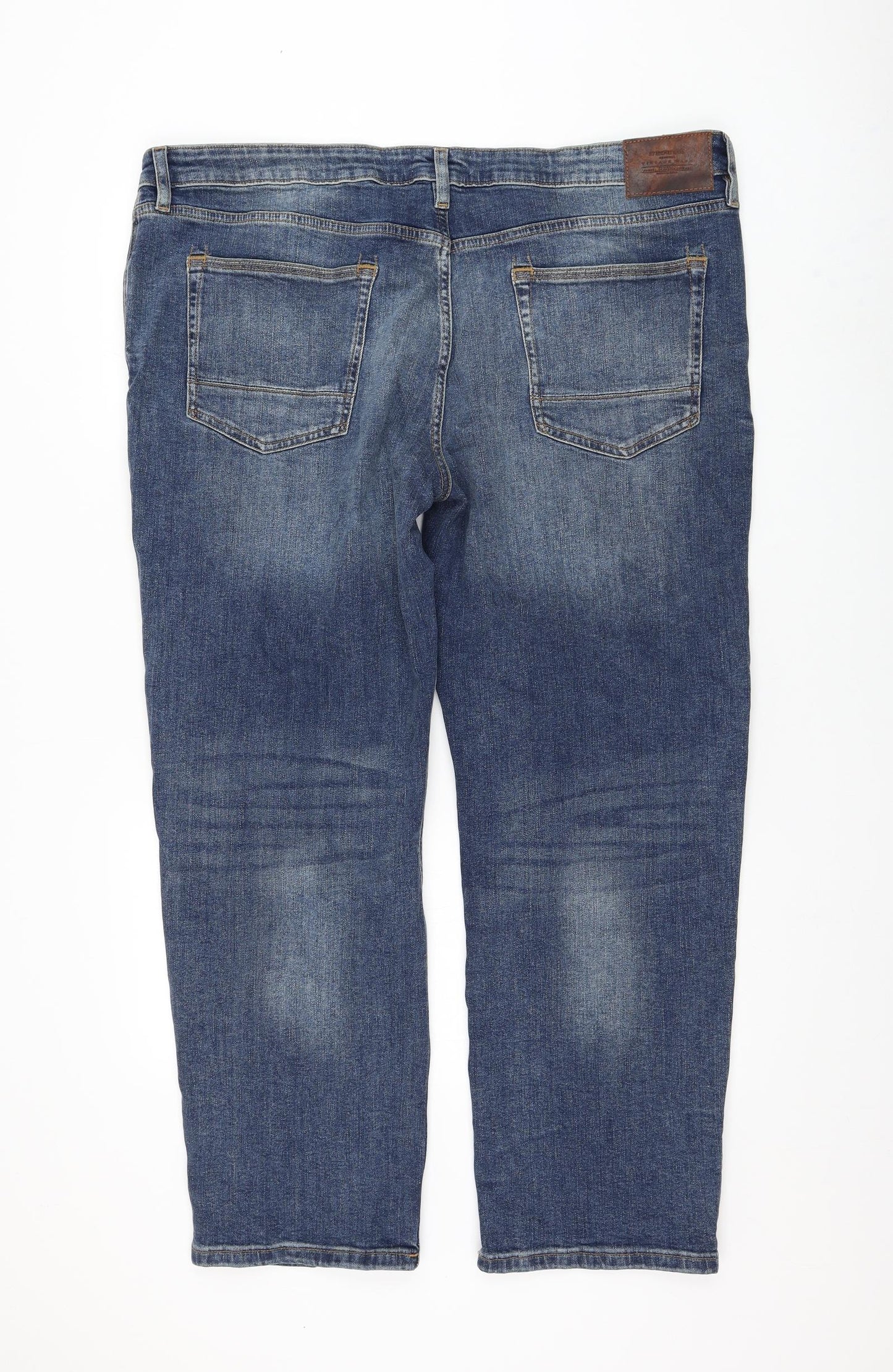Marks and Spencer Mens Blue Cotton Straight Jeans Size 42 in L31 in Regular Zip