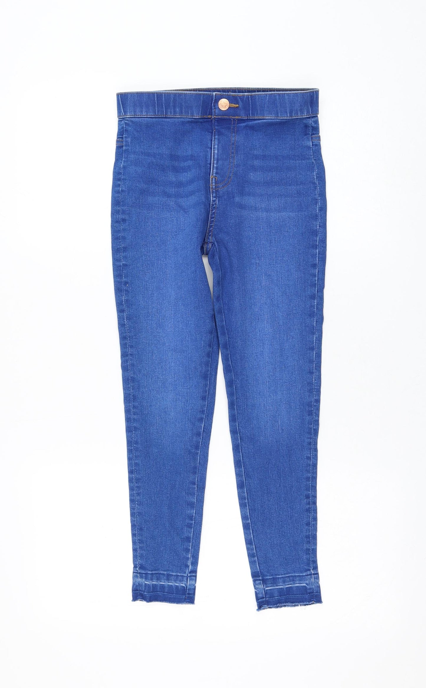 Marks and Spencer Girls Blue Cotton Skinny Jeans Size 9-10 Years Regular Button