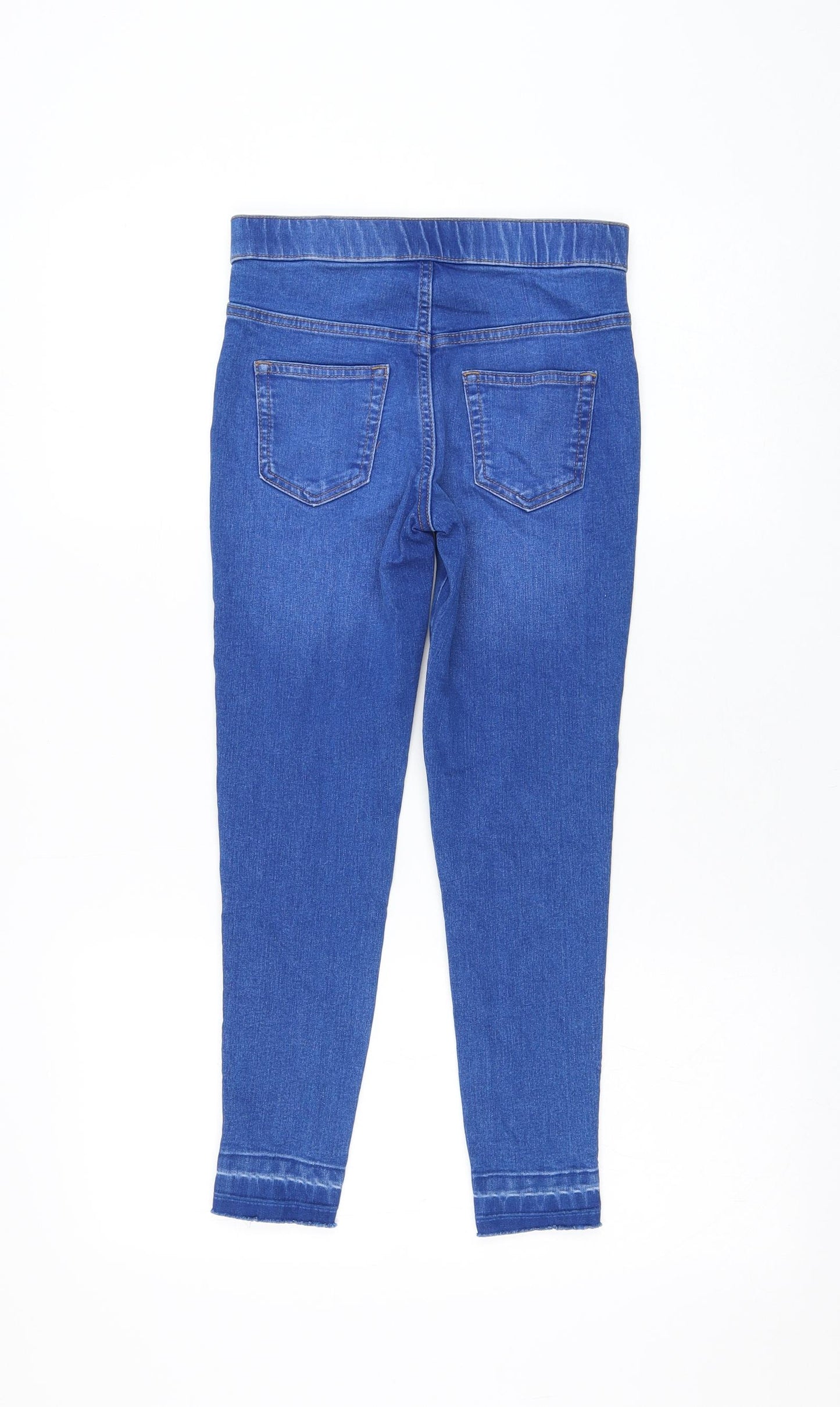 Marks and Spencer Girls Blue Cotton Skinny Jeans Size 9-10 Years Regular Button