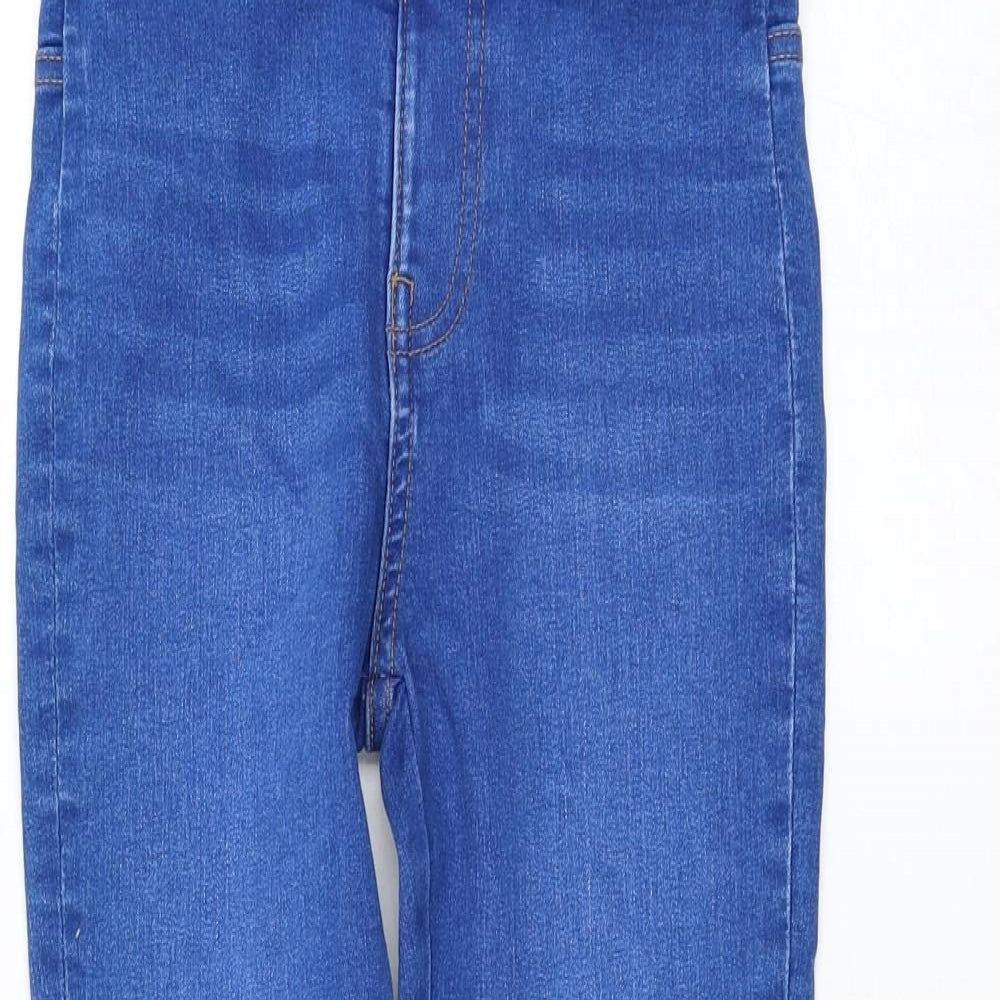 Marks and Spencer Girls Blue Cotton Skinny Jeans Size 9-10 Years Regular Button