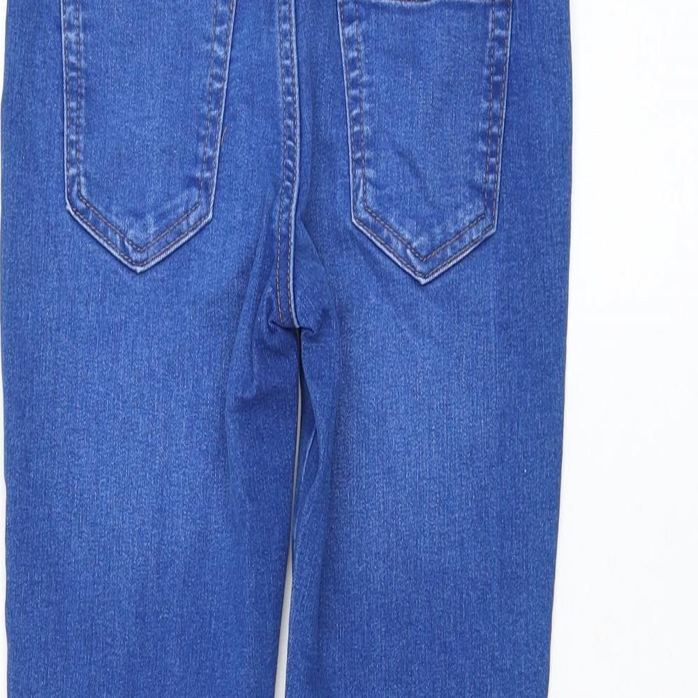 Marks and Spencer Girls Blue Cotton Skinny Jeans Size 9-10 Years Regular Button