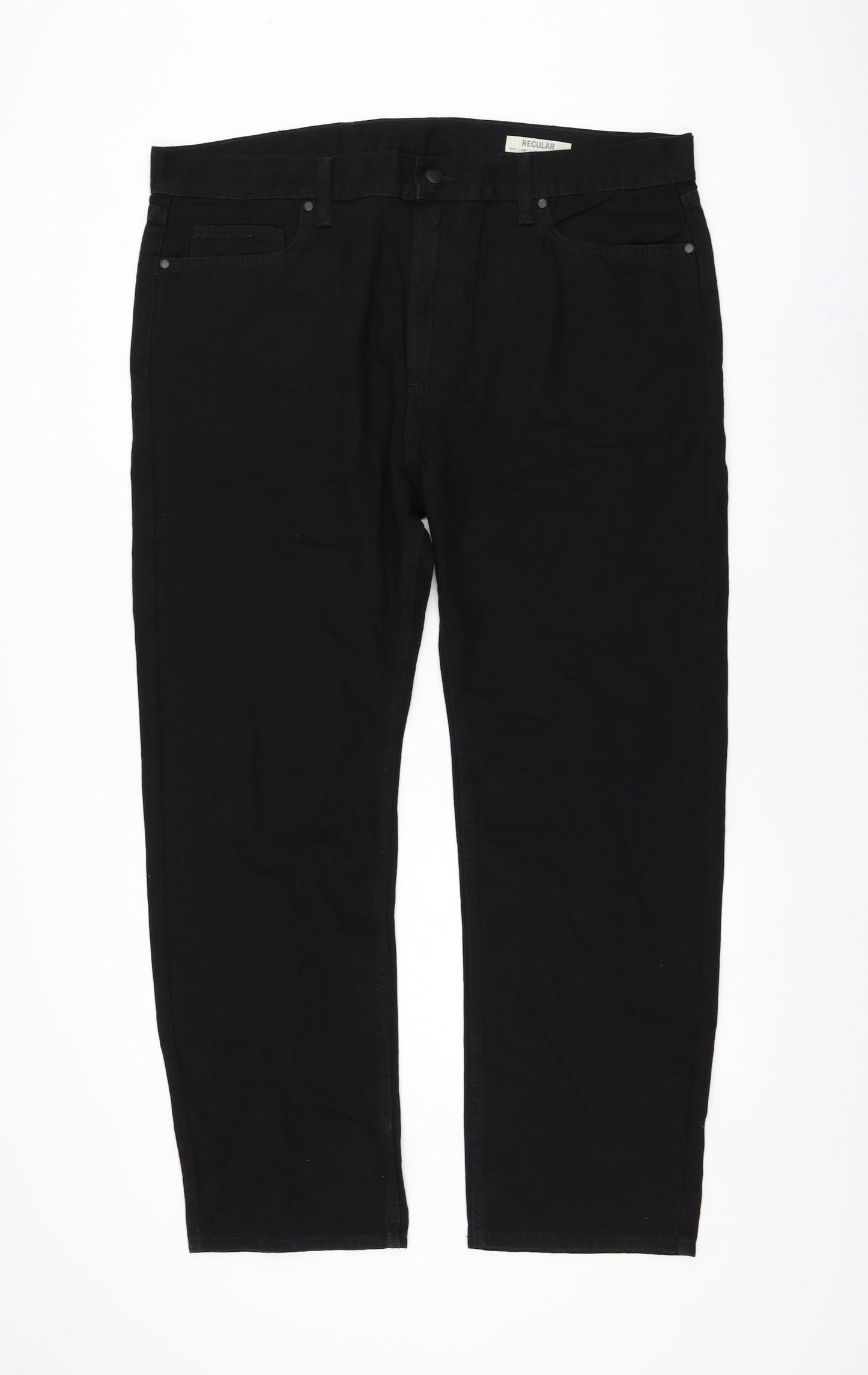 Marks and Spencer Womens Black Cotton Straight Jeans Size 40 in L29 in Regular Zip