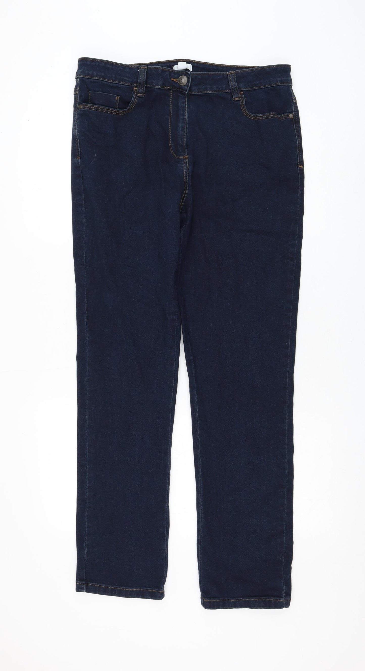 M&Co Womens Blue Cotton Straight Jeans Size 14 L31 in Regular Zip