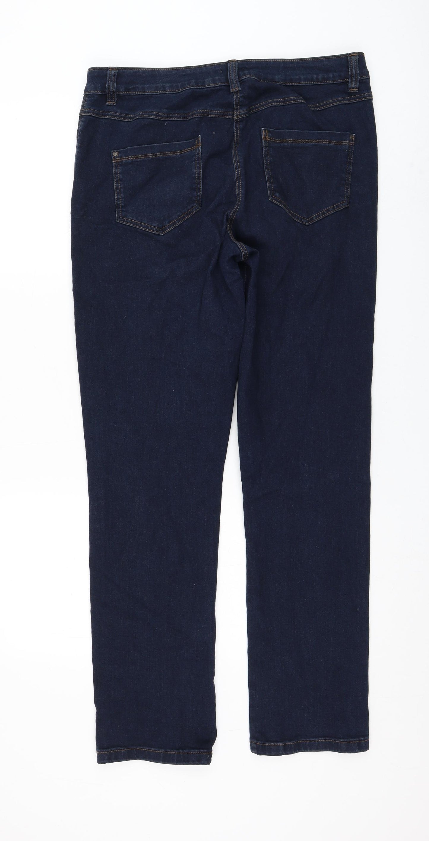 M&Co Womens Blue Cotton Straight Jeans Size 14 L31 in Regular Zip