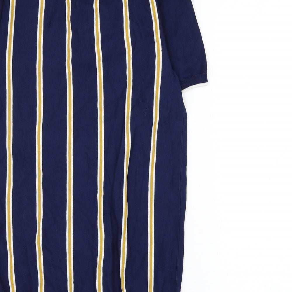 Marks and Spencer Mens Blue Striped Cotton Polo Size XS Collared Button
