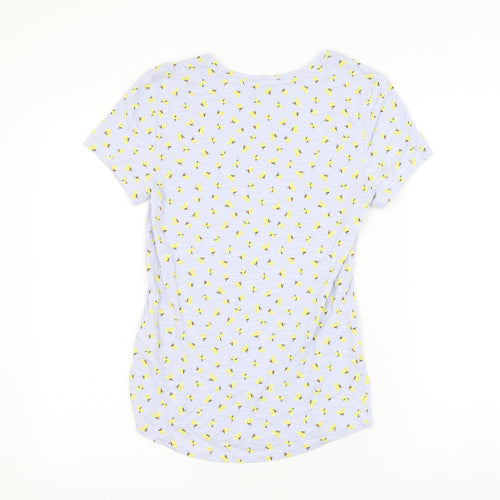 Marks and Spencer Womens Blue Geometric Cotton Basic T-Shirt Size 8 Scoop Neck - Butterfly