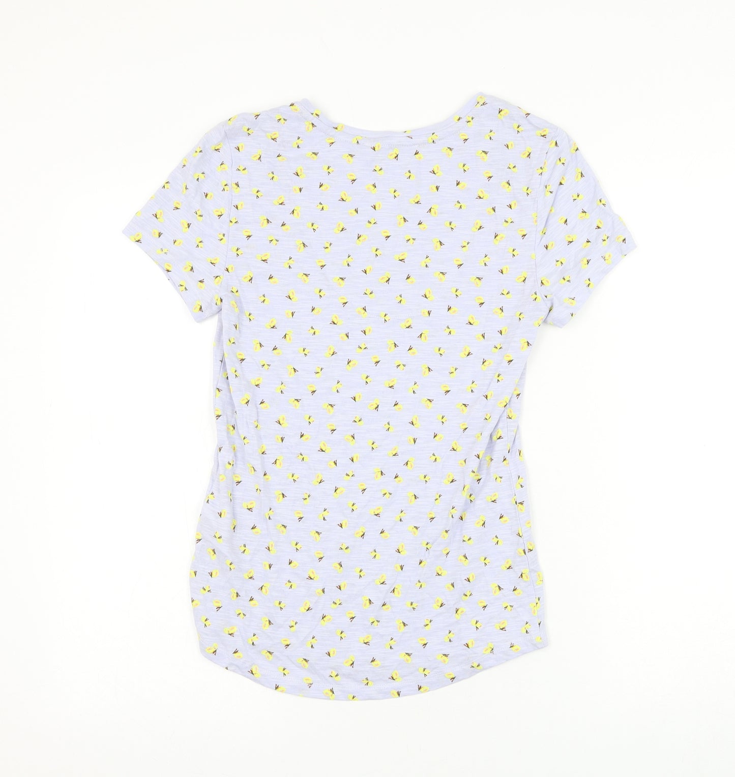Marks and Spencer Womens Blue Geometric Cotton Basic T-Shirt Size 8 Scoop Neck - Butterfly