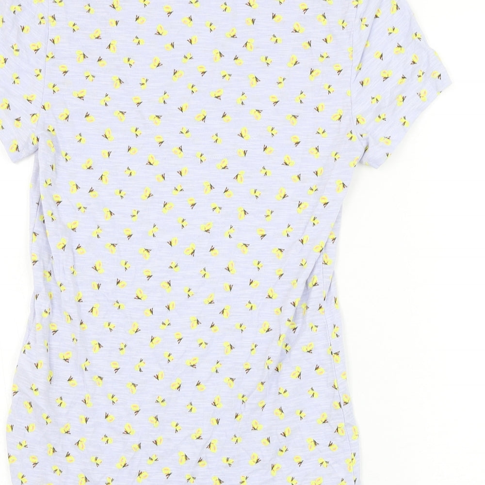 Marks and Spencer Womens Blue Geometric Cotton Basic T-Shirt Size 8 Scoop Neck - Butterfly