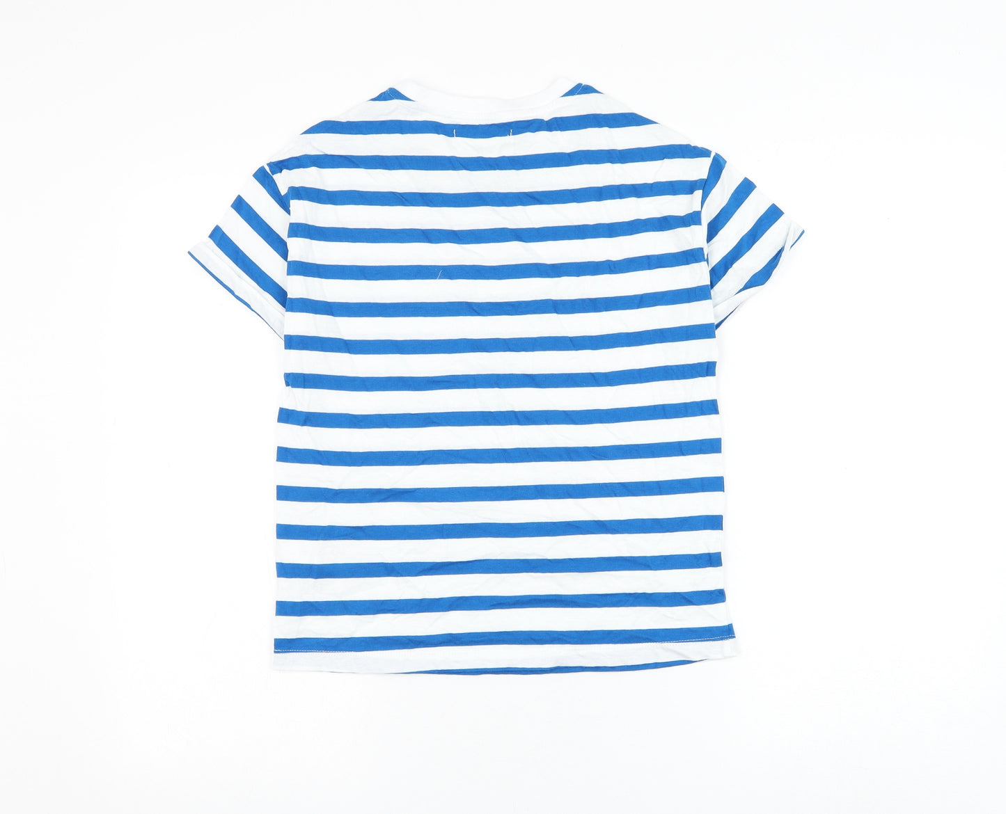 Marks and Spencer Boys White Striped Cotton Basic T-Shirt Size 11-12 Years Round Neck Pullover