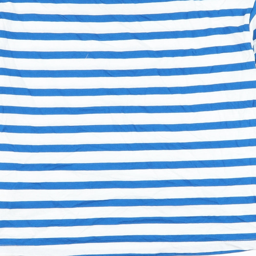 Marks and Spencer Boys White Striped Cotton Basic T-Shirt Size 11-12 Years Round Neck Pullover