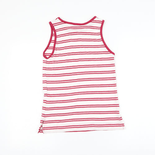 Marks and Spencer Womens White Striped Cotton Basic Tank Size 6 Round Neck
