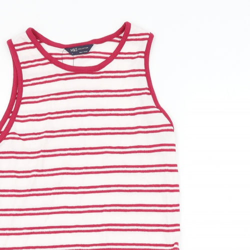 Marks and Spencer Womens White Striped Cotton Basic Tank Size 6 Round Neck