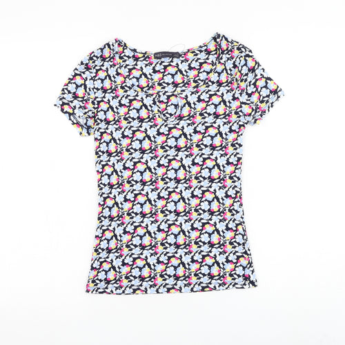 Marks and Spencer Womens Floral Viscose Basic T-Shirt Size 6 V-Neck