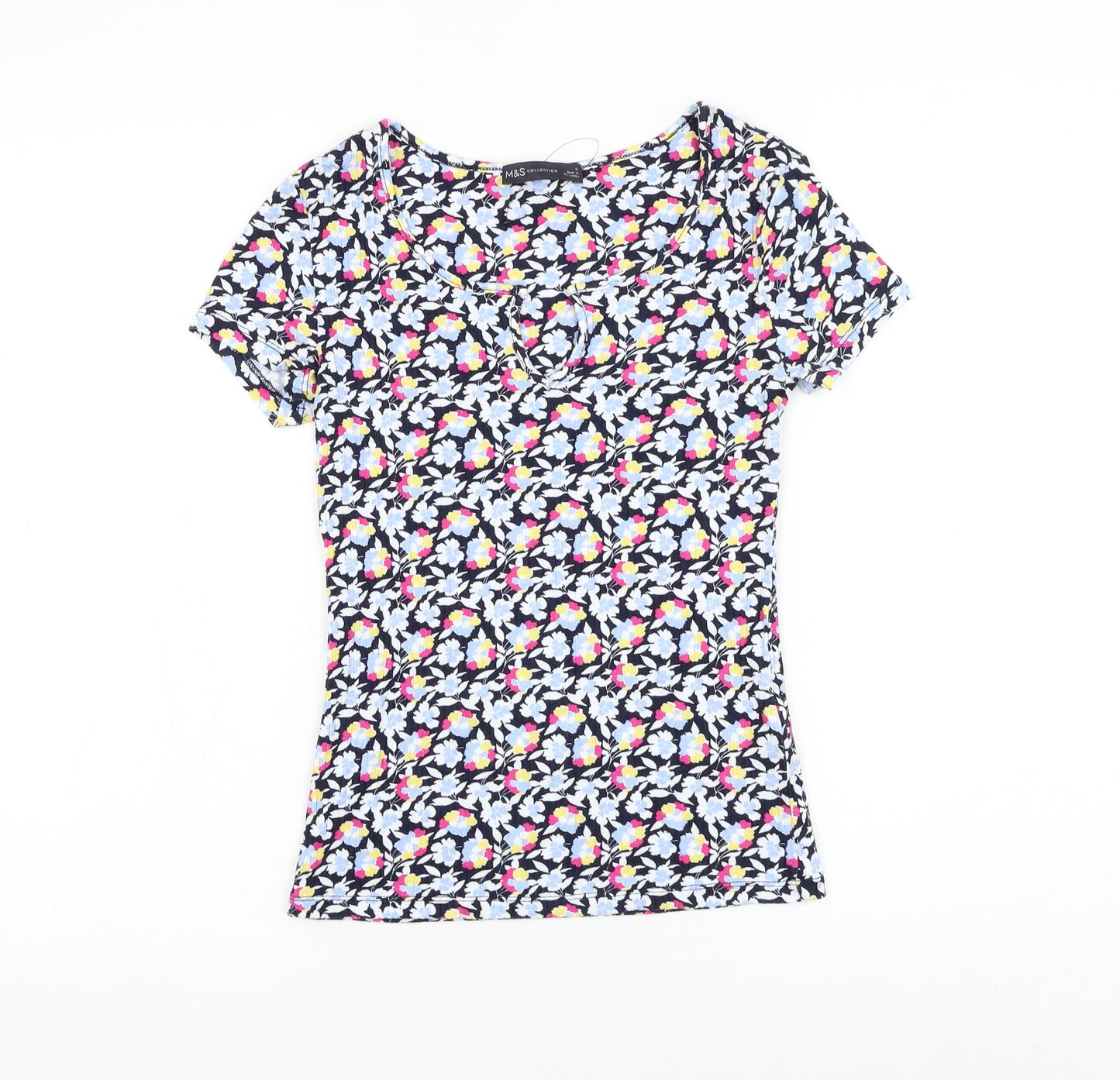 Marks and Spencer Womens Floral Viscose Basic T-Shirt Size 6 V-Neck