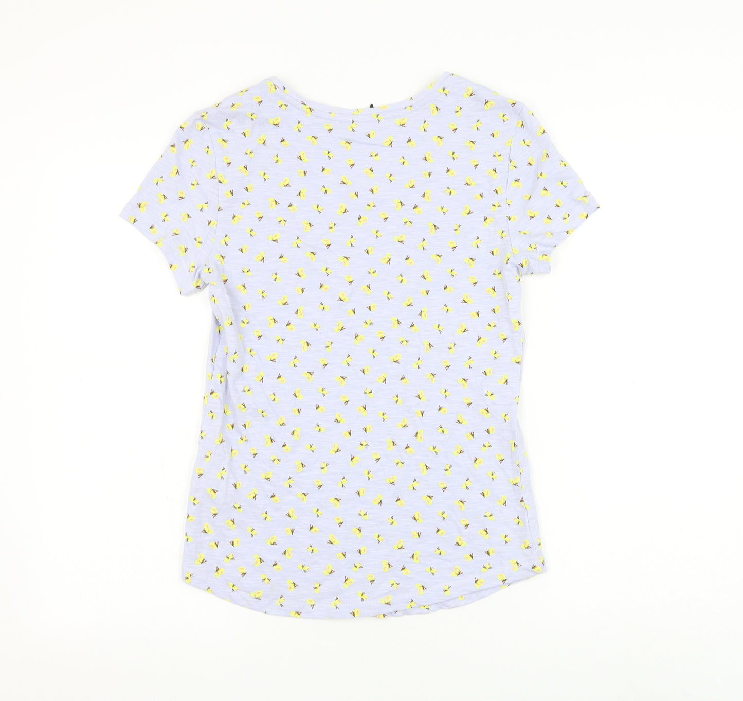 Marks and Spencer Womens Blue Geometric Cotton Basic T-Shirt Size 8 Scoop Neck - Butterfly