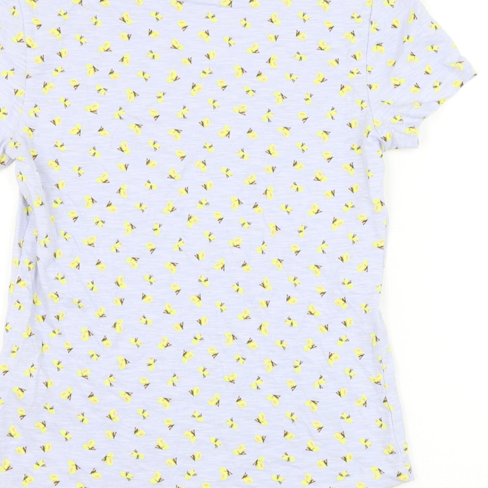 Marks and Spencer Womens Blue Geometric Cotton Basic T-Shirt Size 8 Scoop Neck - Butterfly