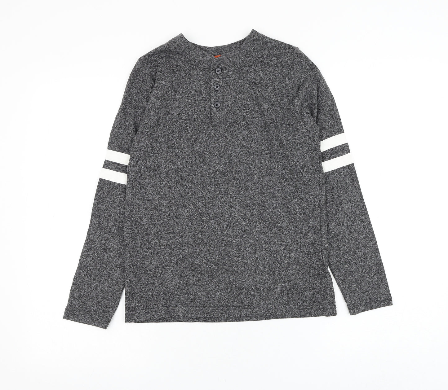 Marks and Spencer Boys Grey Striped Cotton Basic T-Shirt Size 10-11 Years Round Neck Pullover