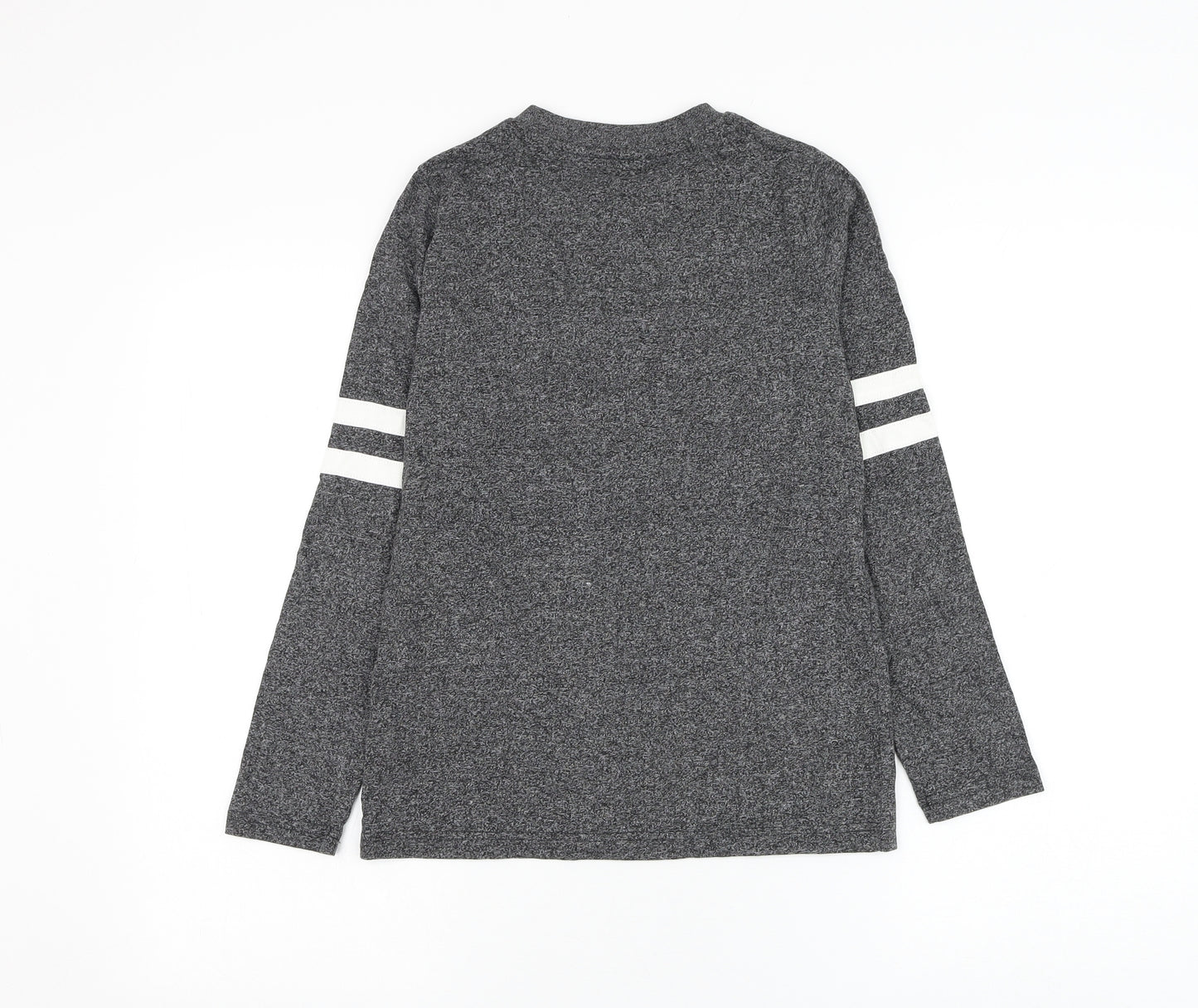 Marks and Spencer Boys Grey Striped Cotton Basic T-Shirt Size 10-11 Years Round Neck Pullover
