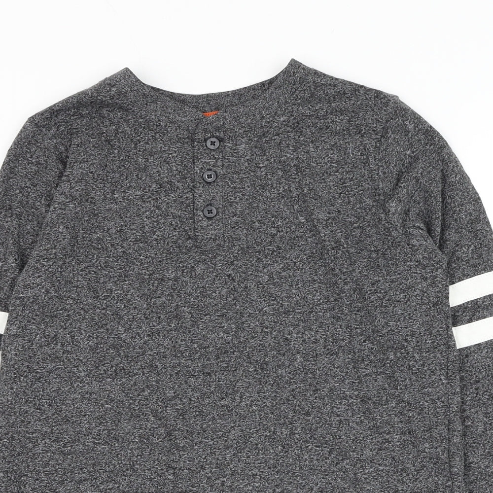 Marks and Spencer Boys Grey Striped Cotton Basic T-Shirt Size 10-11 Years Round Neck Pullover