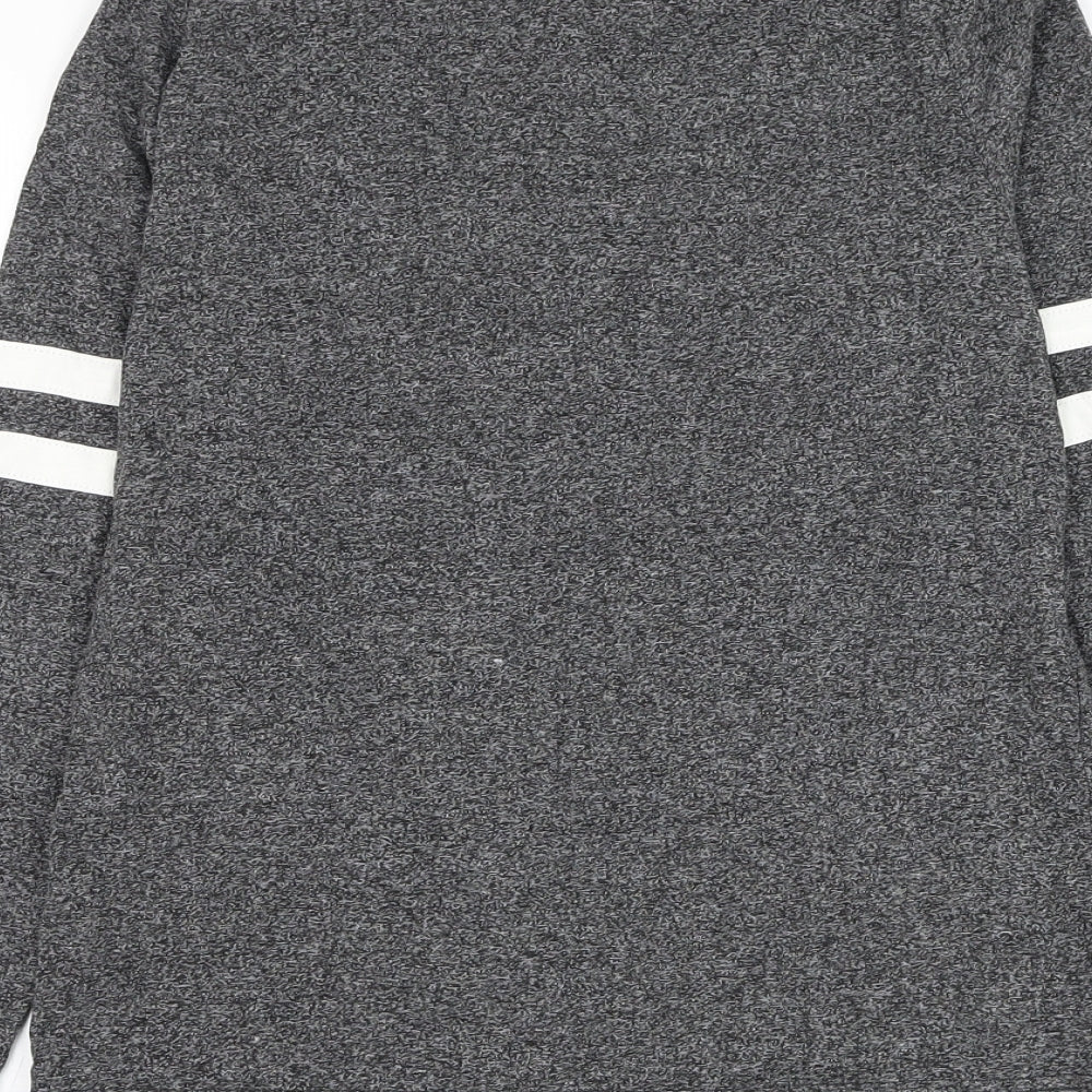 Marks and Spencer Boys Grey Striped Cotton Basic T-Shirt Size 10-11 Years Round Neck Pullover