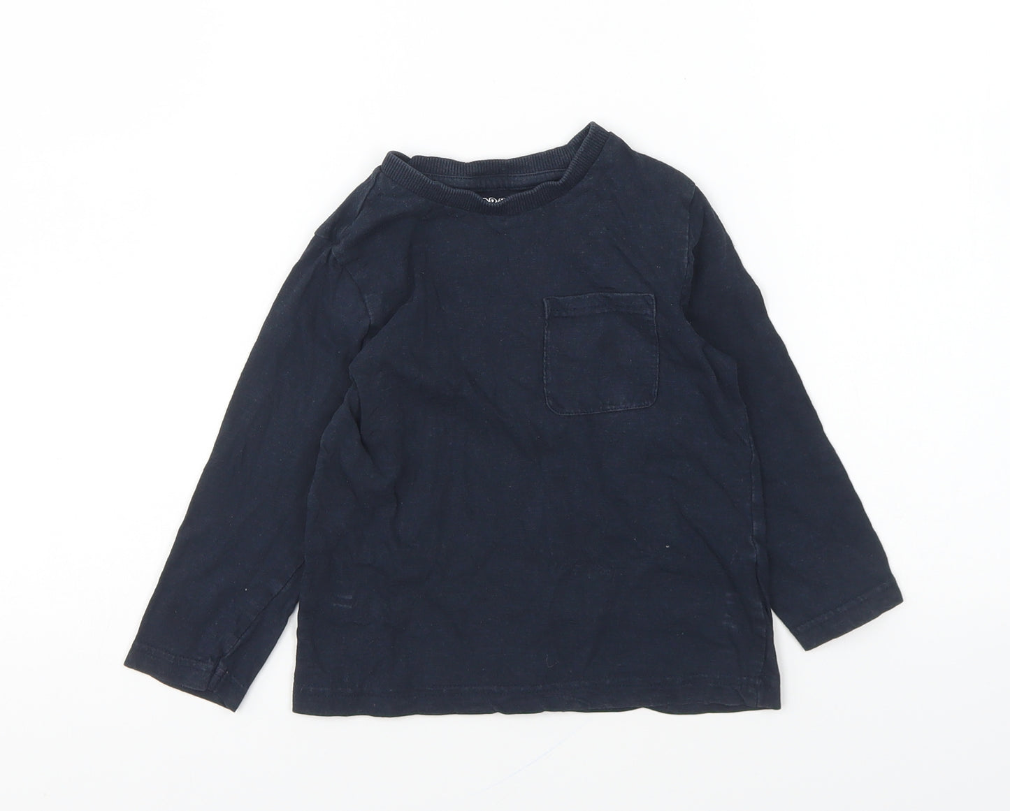 F&F Boys Blue Cotton Basic T-Shirt Size 2-3 Years Round Neck Pullover