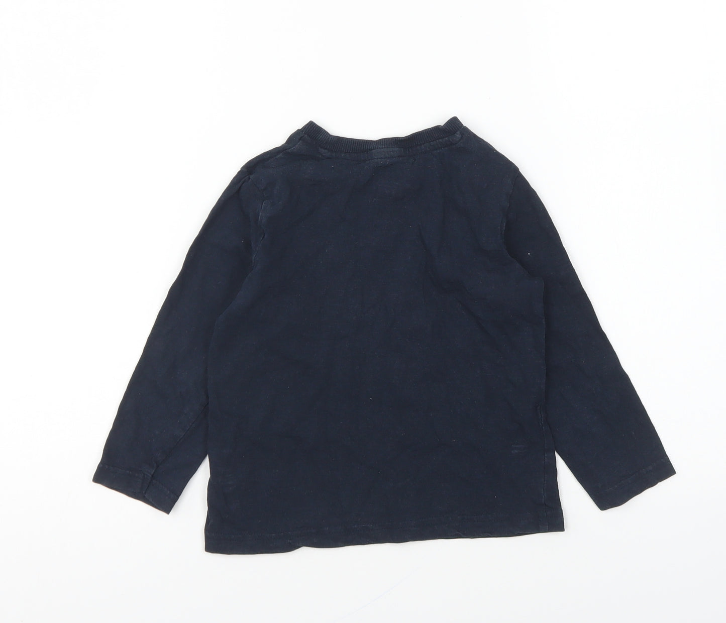 F&F Boys Blue Cotton Basic T-Shirt Size 2-3 Years Round Neck Pullover