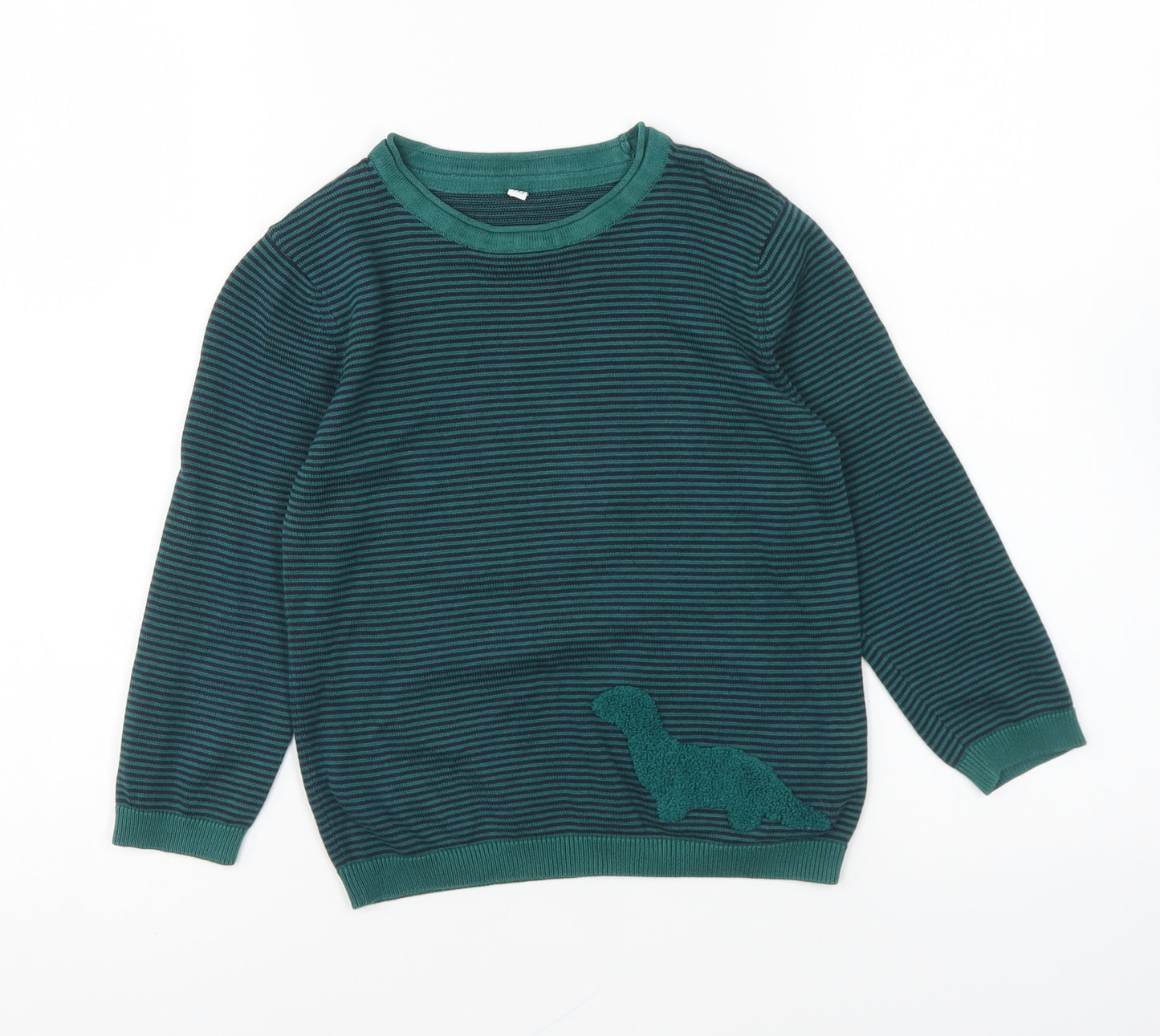 Marks and Spencer Boys Green Round Neck Striped Cotton Pullover Jumper Size 4-5 Years Pullover - Dinosaur