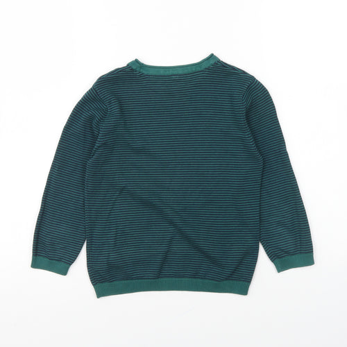 Marks and Spencer Boys Green Round Neck Striped Cotton Pullover Jumper Size 4-5 Years Pullover - Dinosaur