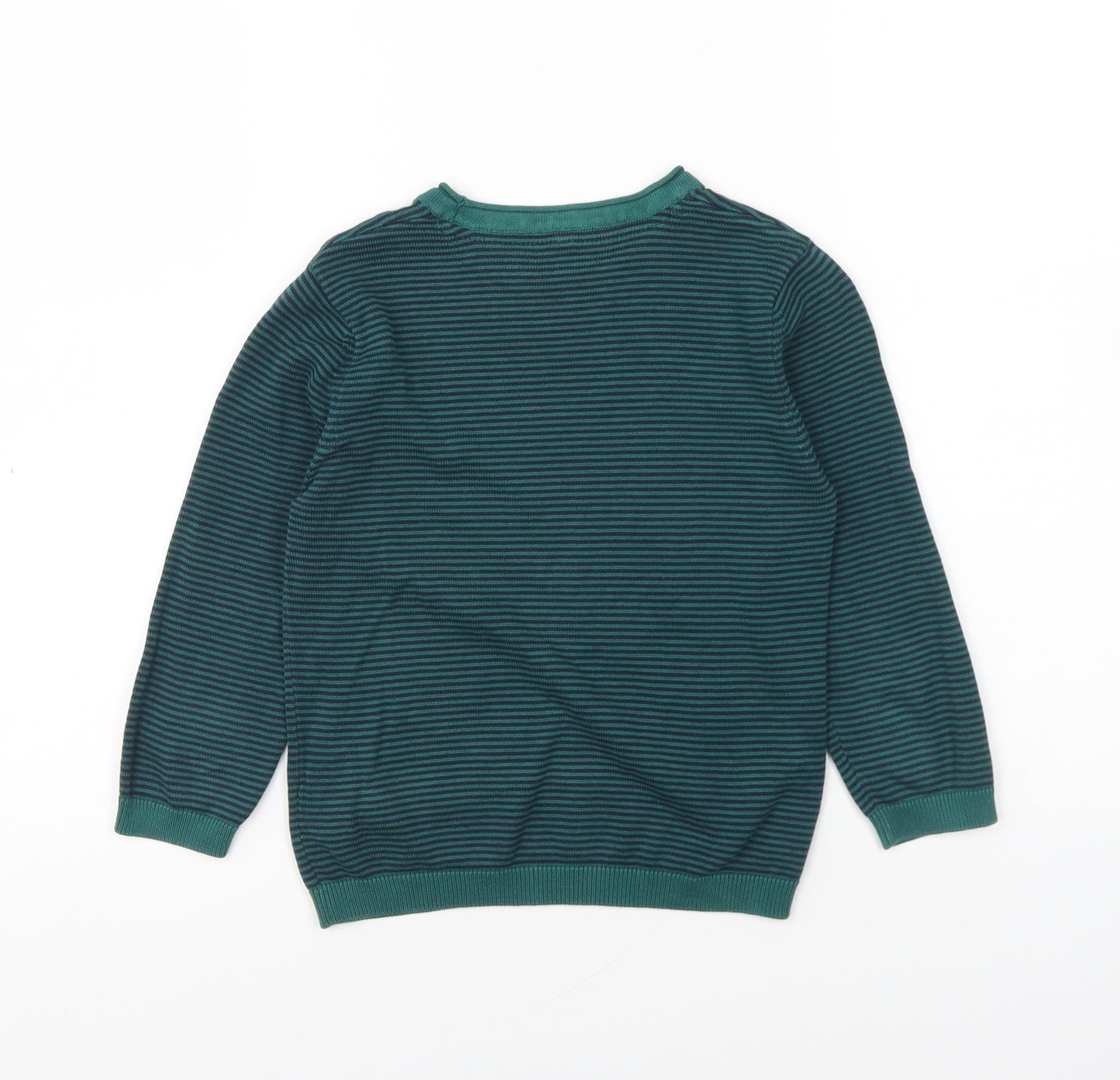 Marks and Spencer Boys Green Round Neck Striped Cotton Pullover Jumper Size 4-5 Years Pullover - Dinosaur