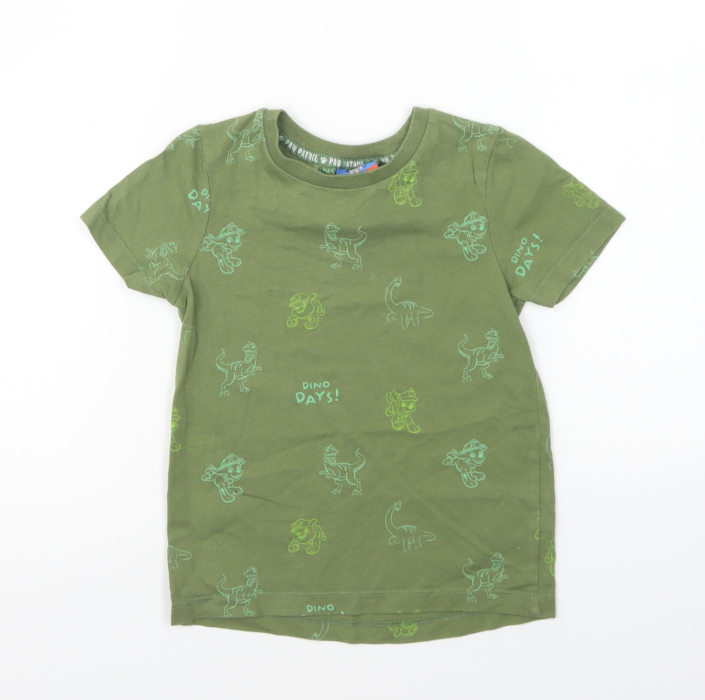 George Boys Green Geometric Cotton Basic T-Shirt Size 3-4 Years Round Neck Pullover - Dino Days!